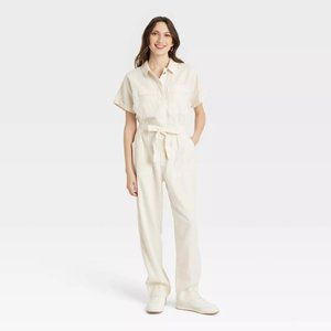Women's Short Sleeve Linen Boilersuit - Universal Thread.